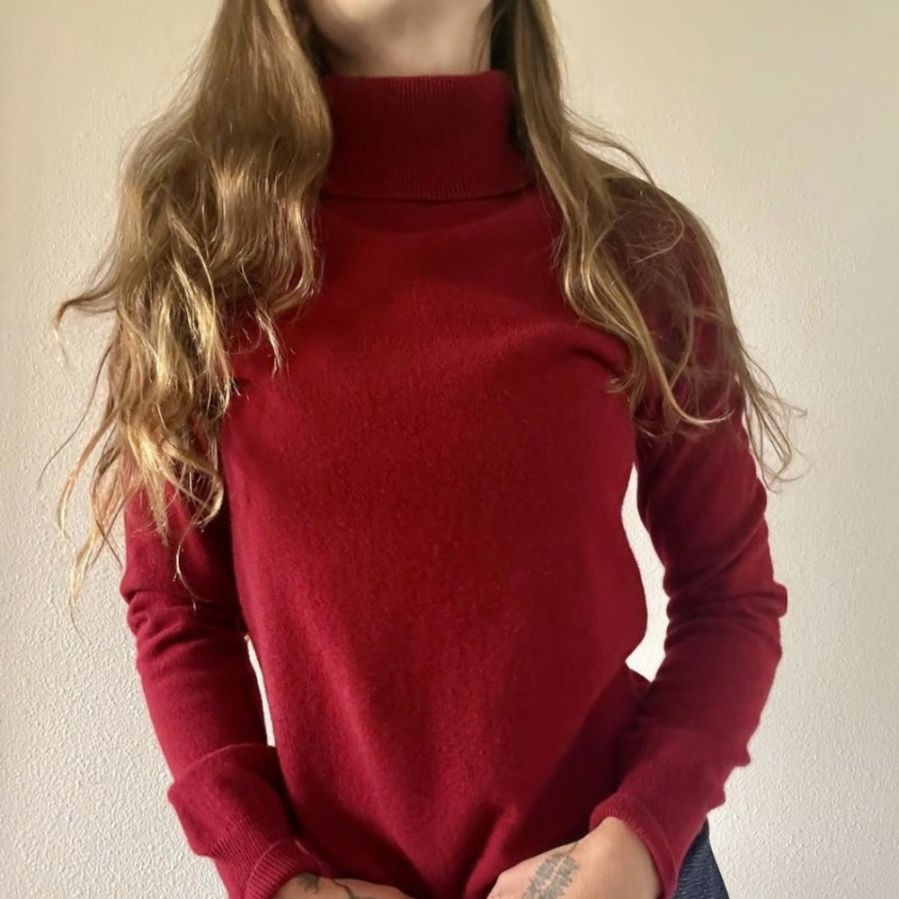 ORVIS Deep‎ Red 100% Cashmere Knit Pop-Over Turtleneck Sweater Women's Size M